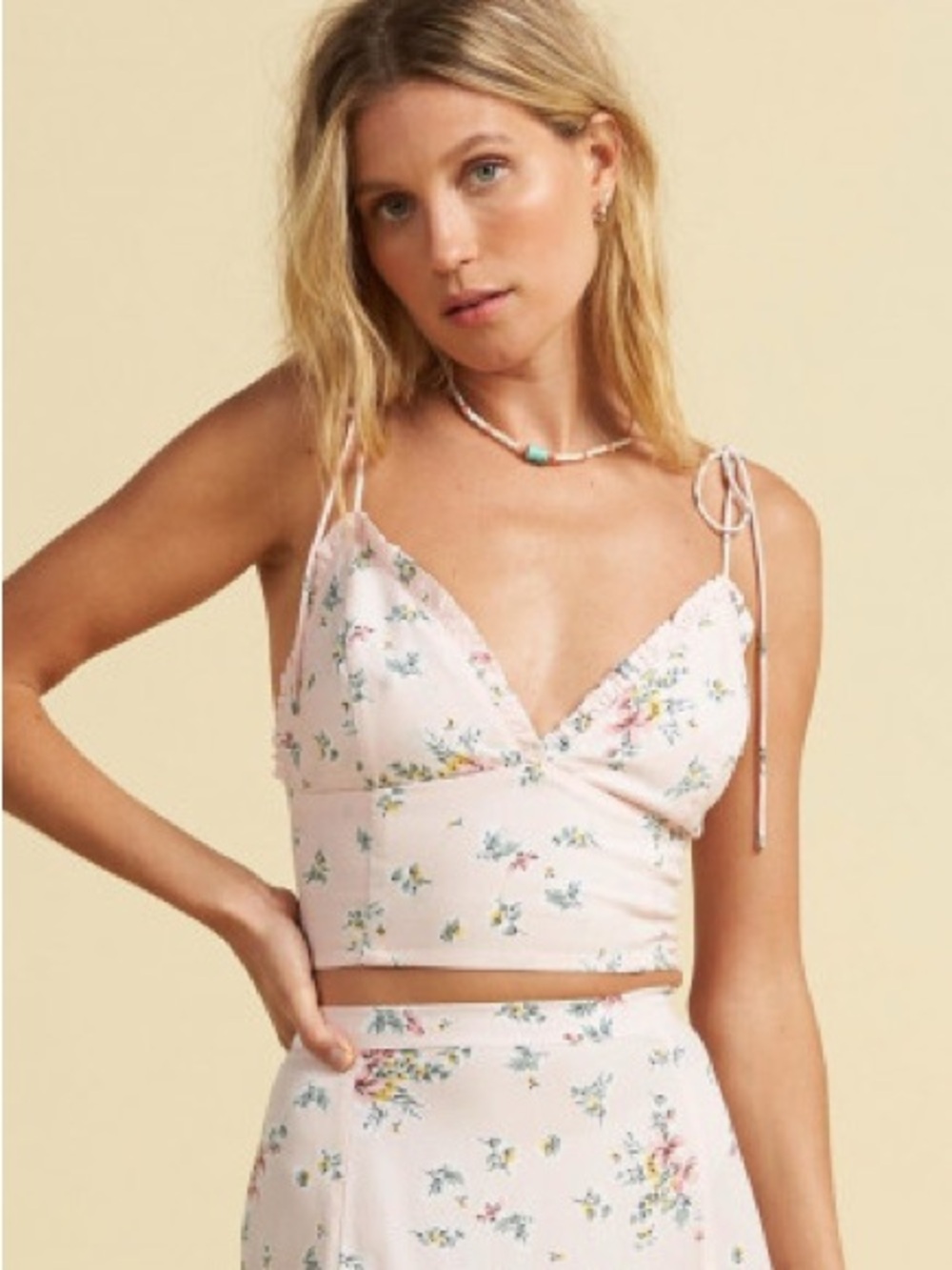 Billabong X Salty Blonde Floral Pink Tie-Shoulder Crop Top Tank Large